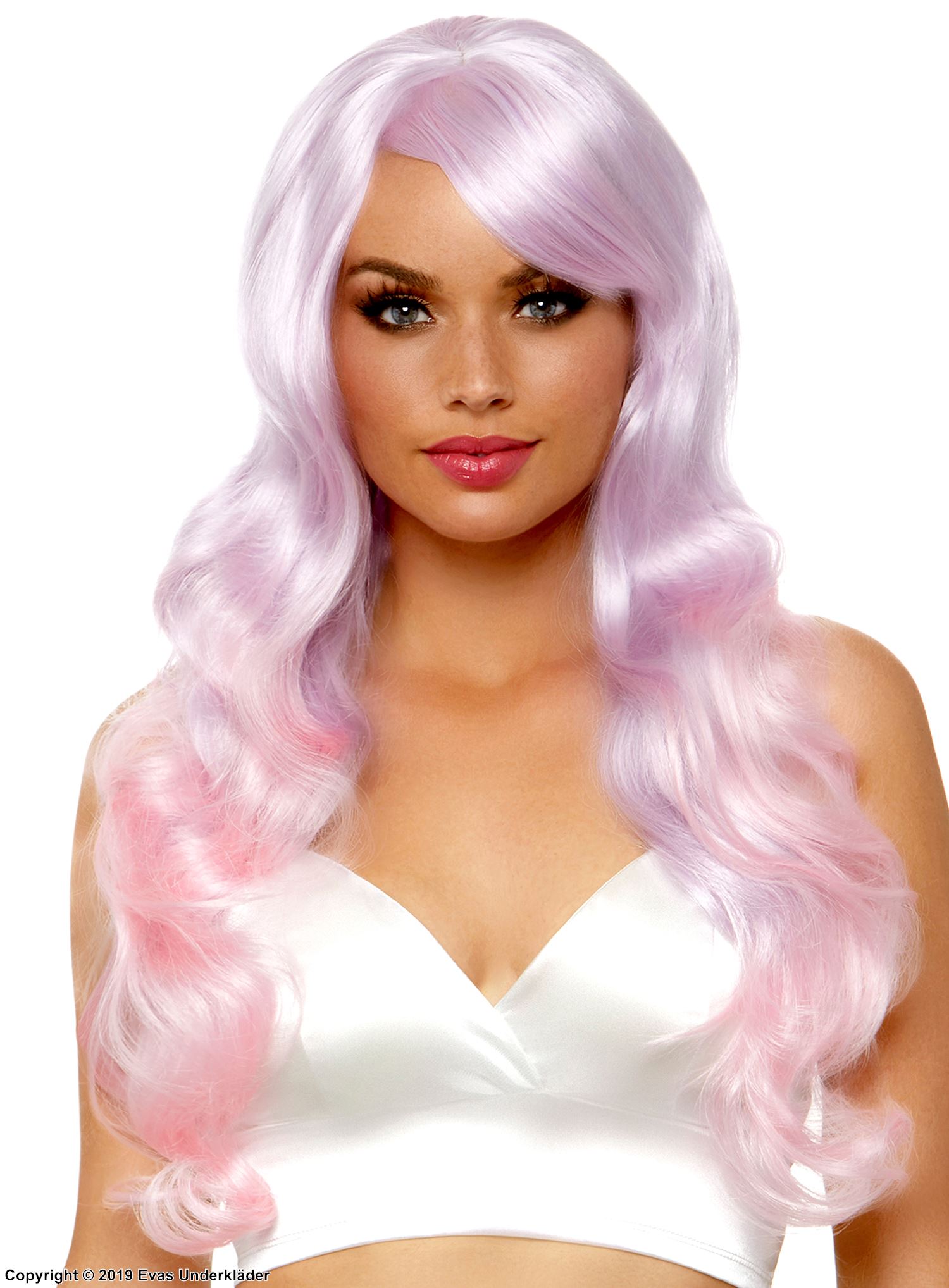 Mermaid, long wig, waves, side part, ombre